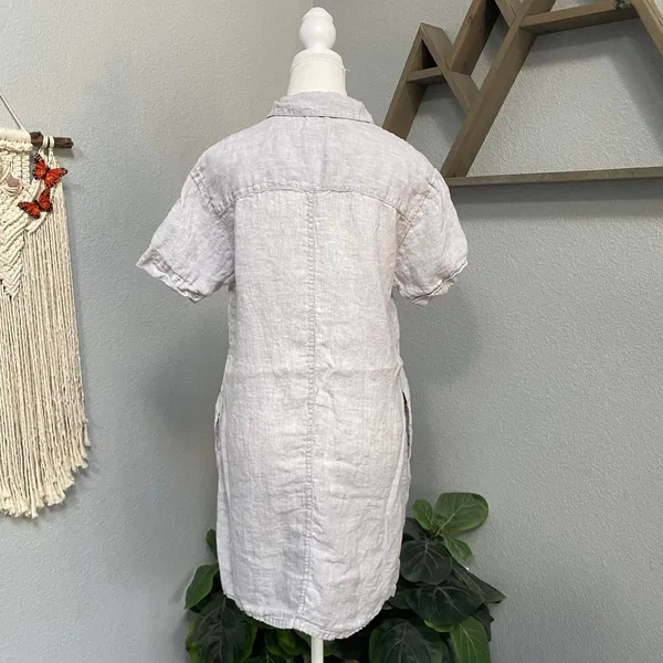C&C California Light Grey Purple Button Up Dress Short Sleeve Linen Pockets - Image 4