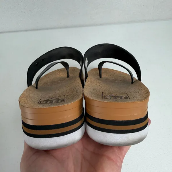 Reef 8 Cushion Sol Hi Black Cork Platform Thong Sandal Beach Casual Flatform - Image 9
