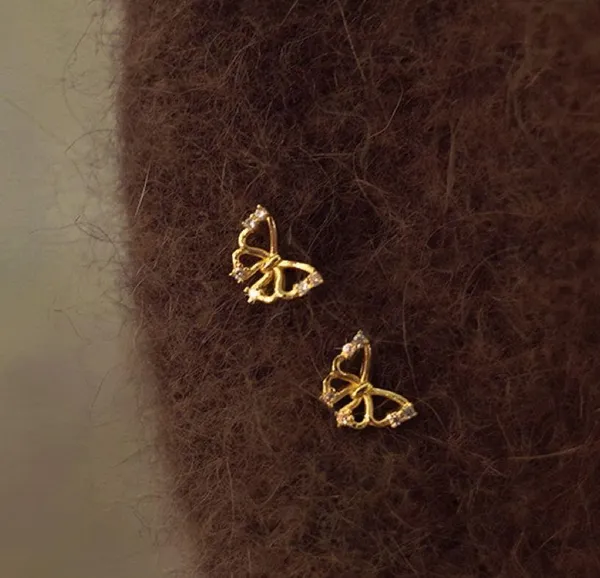 Small Tiny CZ Butterfly Stud for Women Gold - Image 3