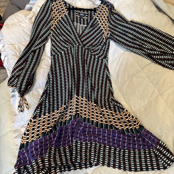 Maeve For Anthropologie Knee Length Dress Black Multi Color Long Sleeved Size 10 - Image 10