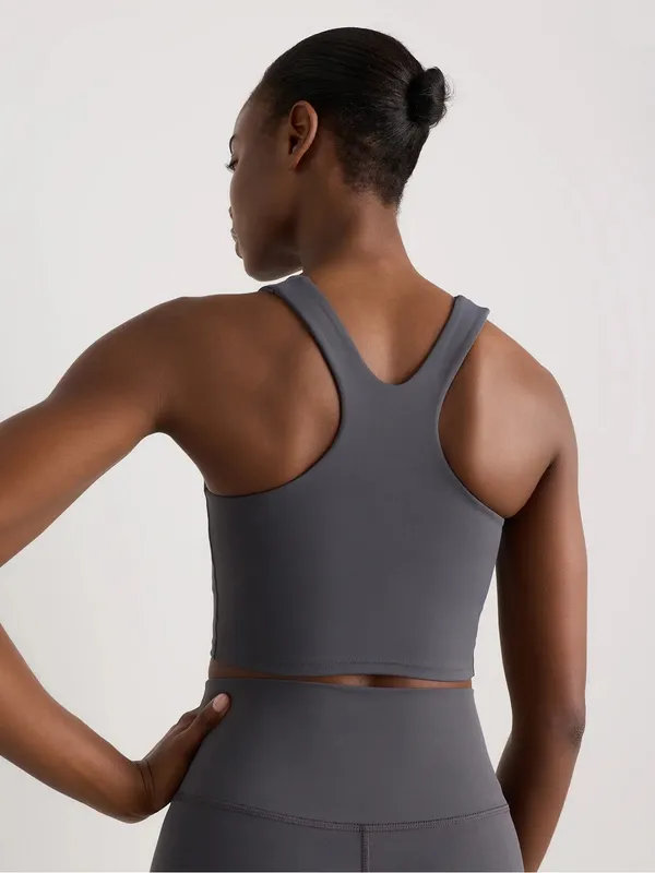 Quince High-Neck Crop Tank Top — Charcoal - Image 2