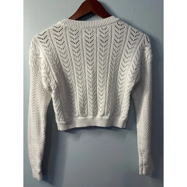 Hollister White Pointelle Knit Cropped Cardigan Sweater XS 350S27720 Cotton - Image 2