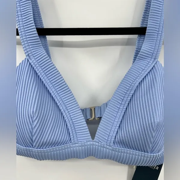 NWT Hollister Ribbed Bikini Top Striped Baby Blue Adjustable Wide Strap Medium - Image 8