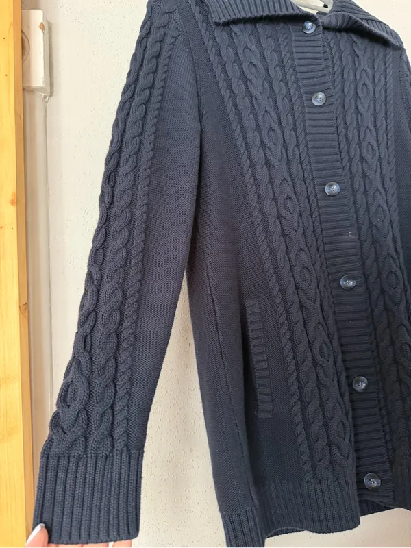 ⁠L.L. Bean 100% Cotton Cable Knit Long Button Front Cardigan Sweater Navy M REG⁠ - Image 3