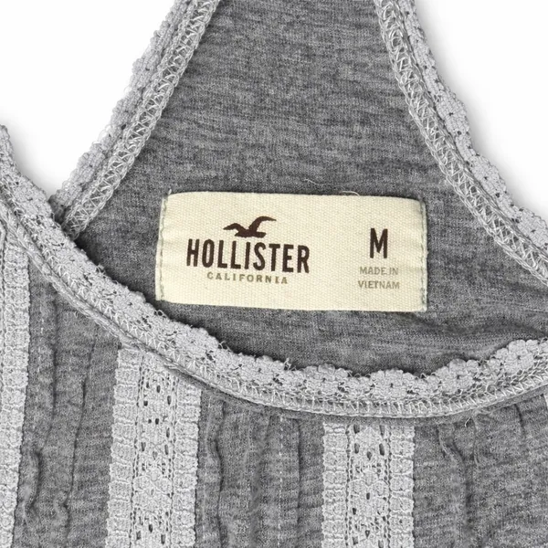 Hollister Womens Y2K Grey Lace Trim Racerback Tank Size M Heathered Cotton - Image 5