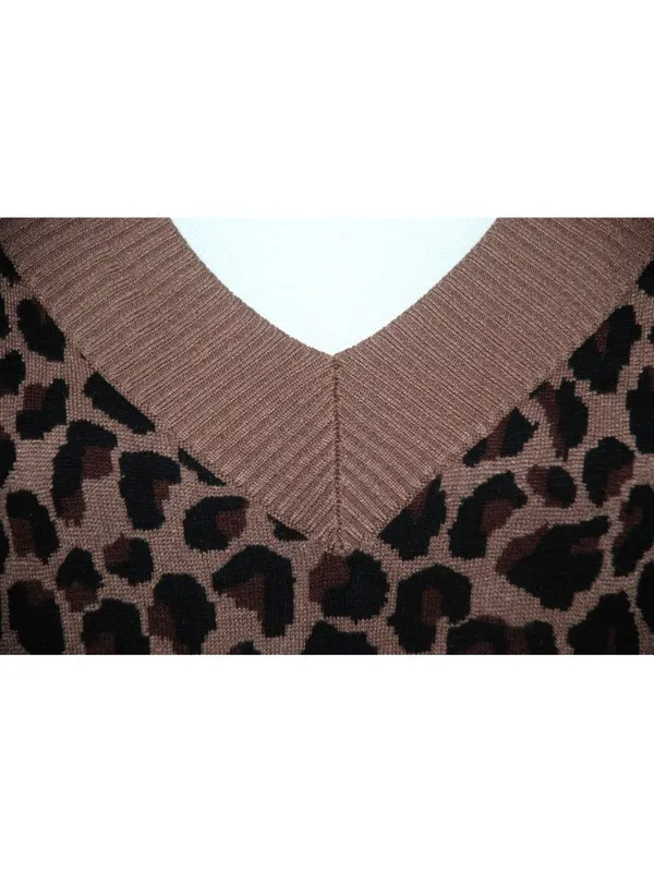 Cato Brown Leopard Animal Print Sweater Dress Size L Sexy Bodycon V-neck Stretch - Image 5