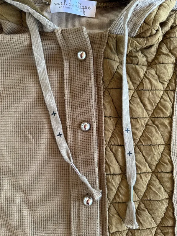 Mod Boutique Mixed-Knit Hooded Quilted Jacket Green Small NWOT - Image 6
