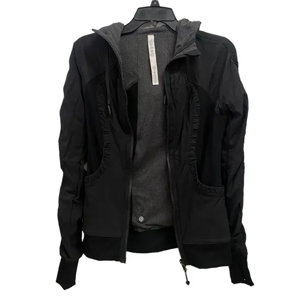Lululemon Athletica Women’s 4‎ Full Zip Black Hoodie Jacket Ruched Lined - Image 2