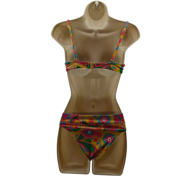 Blackbough 70s Psychedelic Flower Pink Yellow Blue Bikini Set Womens Small - Image 5