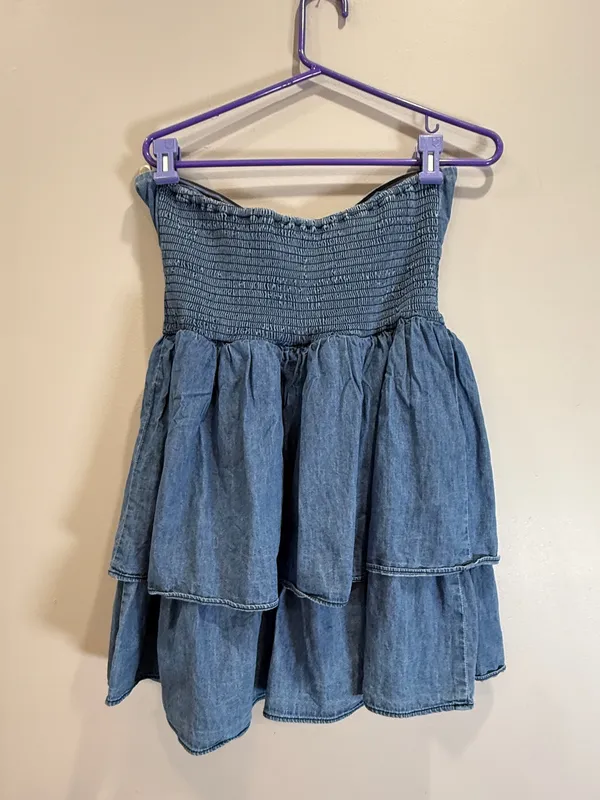 Shore Women’s Chambray Strapless Dress Size Large - Image 6