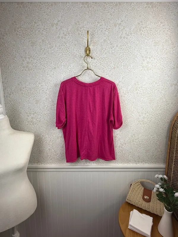 We The Free Hot Pink Cotton Blend Perfect Oversized Tee - Size - Medium - Image 5