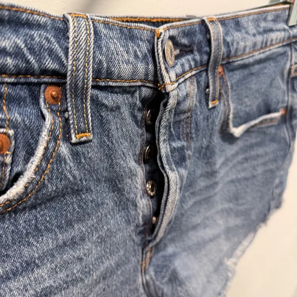 Levi's 501 Original Cut-Off Denim Shorts 27 Medium Wash Blue Button Fly Cotton - Image 2