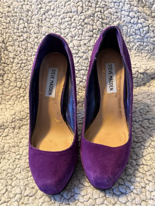 Steve Madden Sarrina Purple Suede Platform Pumps Chunky Block Heel Size 6.5. - Image 3
