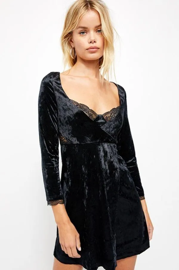 NWT Free People Kat Velvet Mini Dress in Black - Image 3