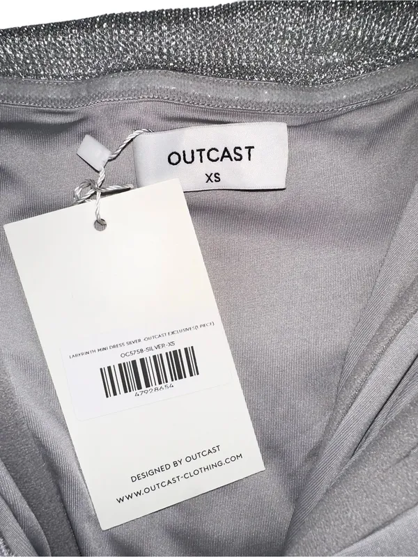 NWT Outcast Labyrinth Silver Strapless Ruched Metallic Mini Dress XS - Image 4