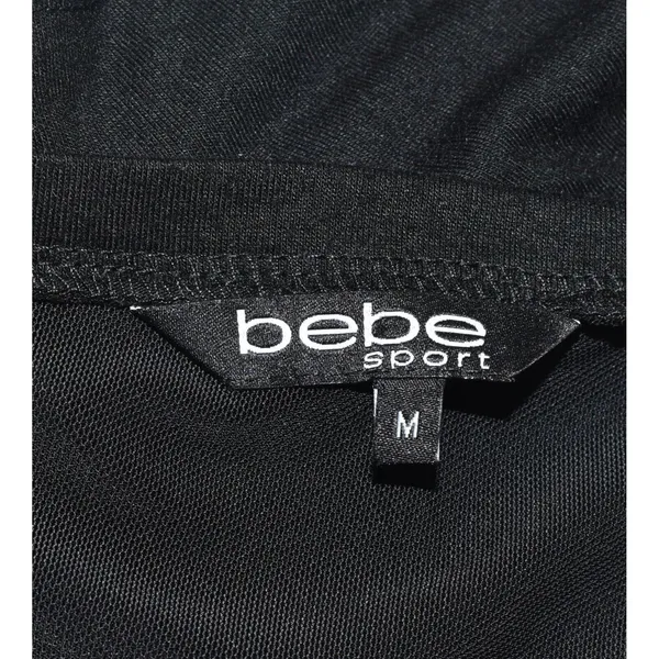 Bebe Sport Top Black with Black Logo Short Sleeve Shirt Sheer Mesh - Size M - Image 5