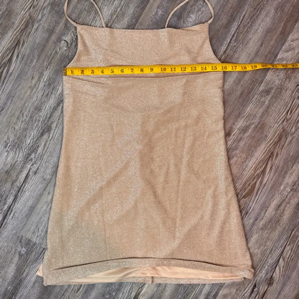 Princess Polly Womens Kailey Mini Dress Champagne Sparkly Spaghetti Size 6 Small - Image 3