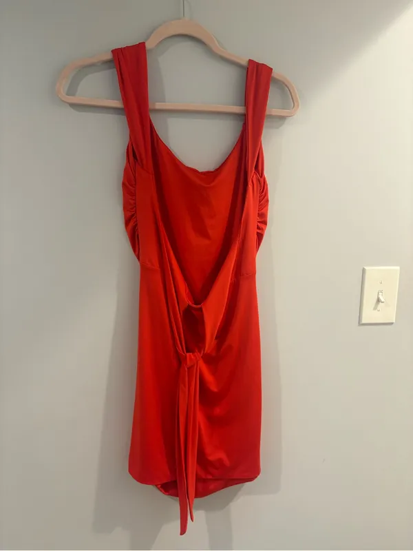 Red Draped Sleeveless Women’s Dress Size M - Image 2