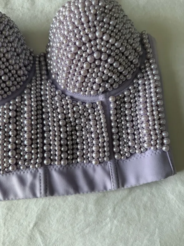 Light Purple Pearl Beaded Bustier Crop Top Size XS - Image 4