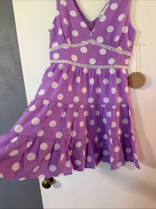 Lavender Polka Dot Tiered Sleeveless Sundress - Image 5