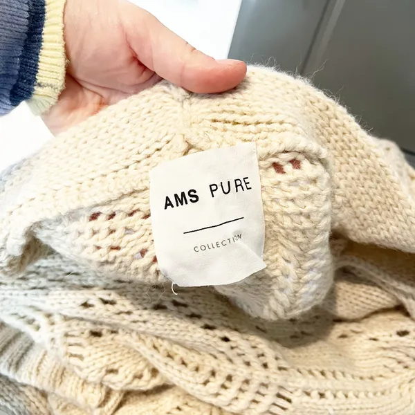AMS Pure Long Sleeve Duster Maxi Wool Blend Cardigan Sweater Cream 6 - Image 3