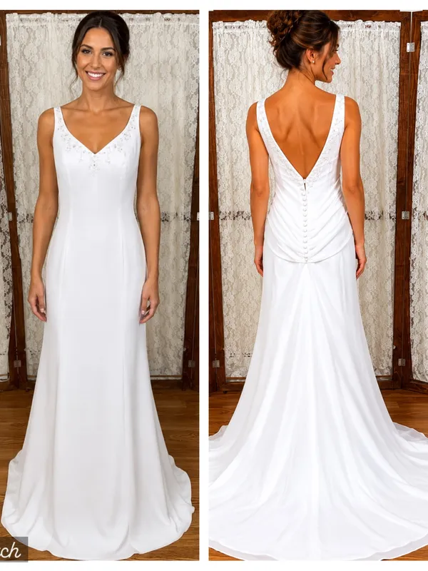 Gorgeous New Mori Lee Simple Chiffon Wedding Gown - Image 2