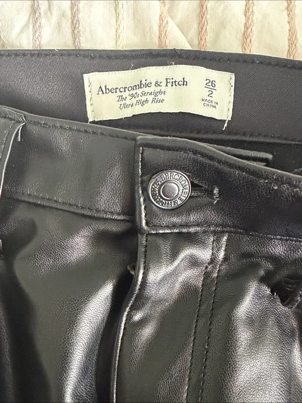 Abercrombie & Fitch Black Faux-Leather Straight Leg Pants - Image 8