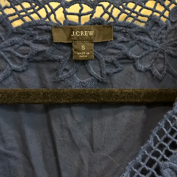 J Crew Navy Long Sleeve Top w/ Crochet Neckline Detail + Elastic Cuffs - size S - Image 3