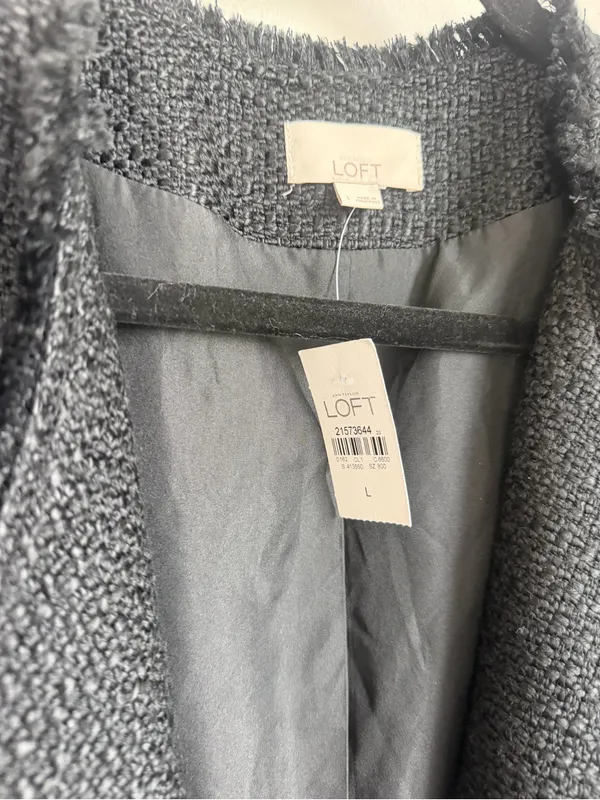 LOFT Black Textured Open-Front Coat Blazer - Image 3