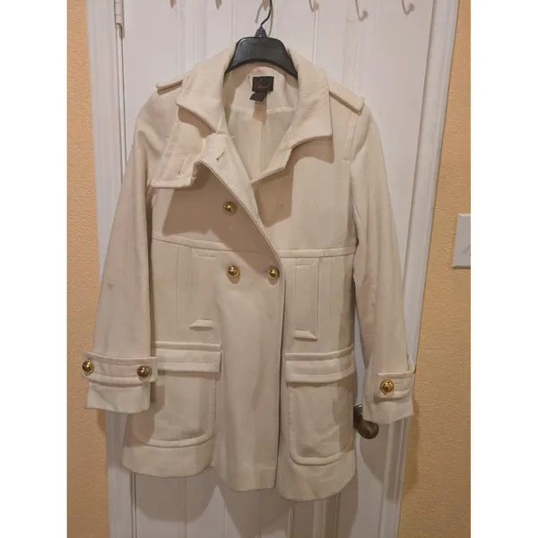 Womens ~Via~ Ivory Wool Peacoat Lined Long Sleeve Jacket Size M - Image 8