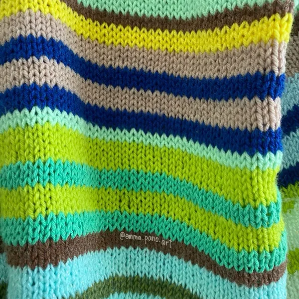 hand knit striped funky fun multi colored oversized sweater Blue Size M - Image 10