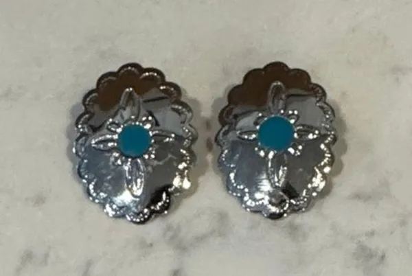 Silver tone faux turquoise conch earrings western NFR rodeo classic chic - Image 2