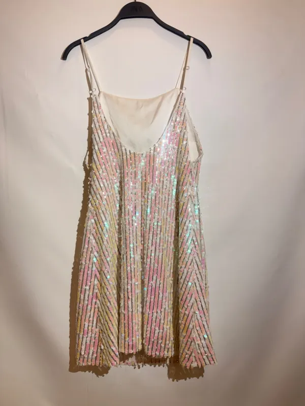 Fame & Partners Iris Pearl Iridescent Sequin Stripe Square Neck Mini Dress US 6 - Image 3