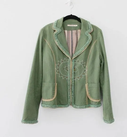 Misomiso Vintage Y2K Linen Bead Embroidered Jacket - Image 3