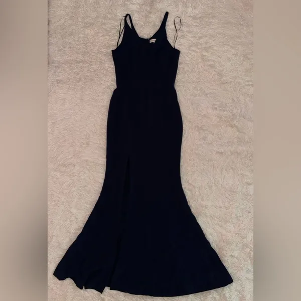 NWOT Dress the Population Iris Slit Crepe midnight blue navy Gown sz S - Image 4