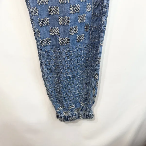 Johnny Was Biya Large Pants Blue Embroidered Chambray Lyocell Jogger Boho 1394 - Image 8