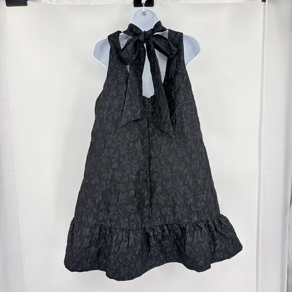 Scoop Black Jacquard Metallic Dress Sz M Bow Back Whimsigoth Dark Coquette Party - Image 7