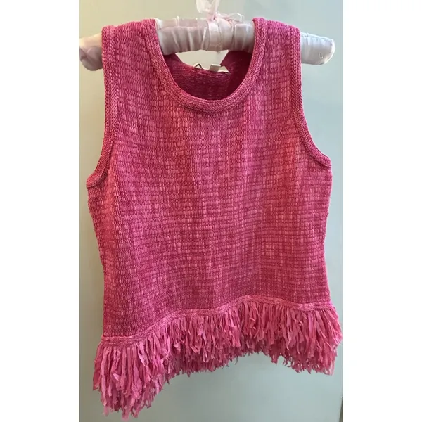 Etcetera Women Sz S Sleeveless Pink Fringe Top Textured Stretch Quiet Luxury NEW - Image 6