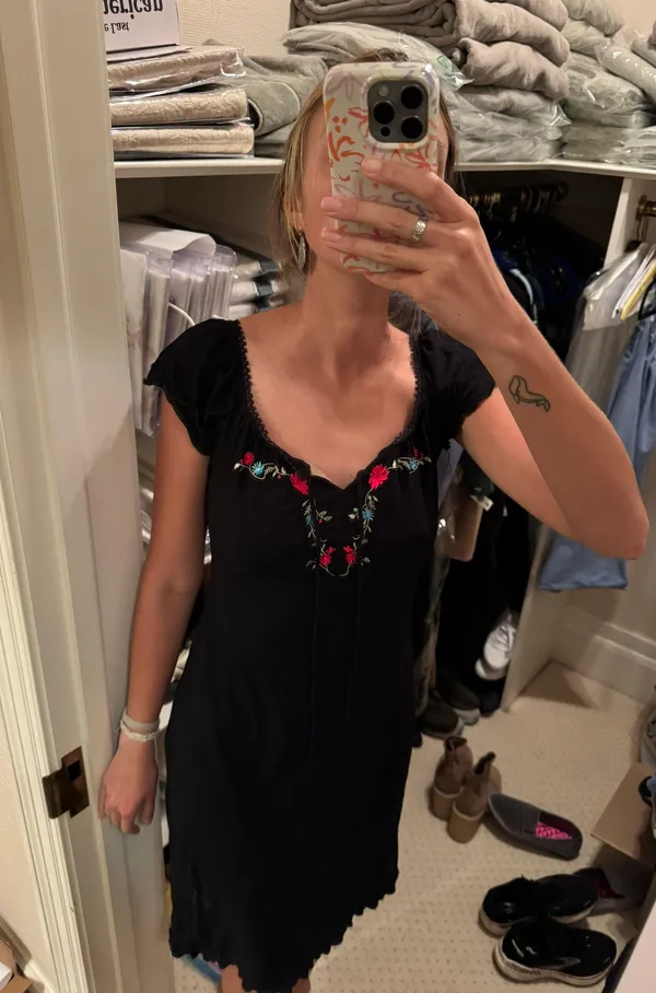 Vintage Embroidered Black Dress - Image 2