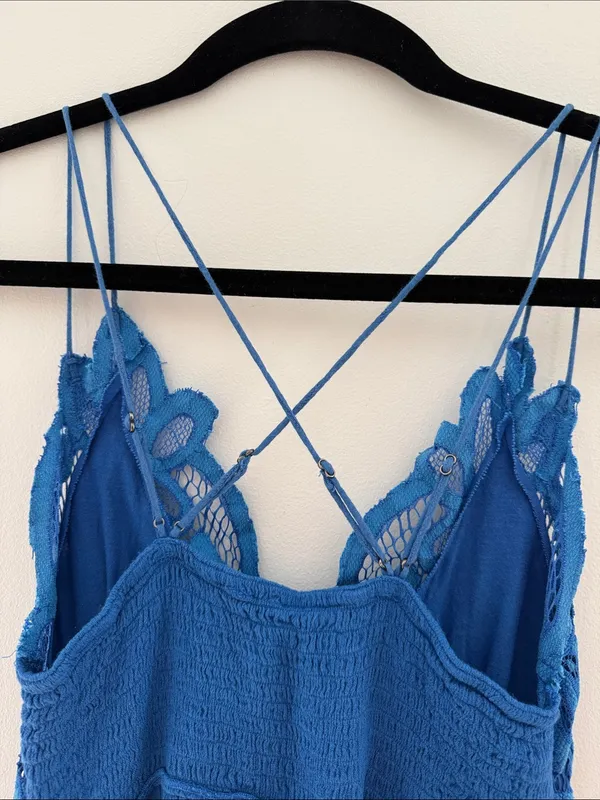 Free People Cobalt Blue Crochet Lace Sundress with Strappy Back - Image 4