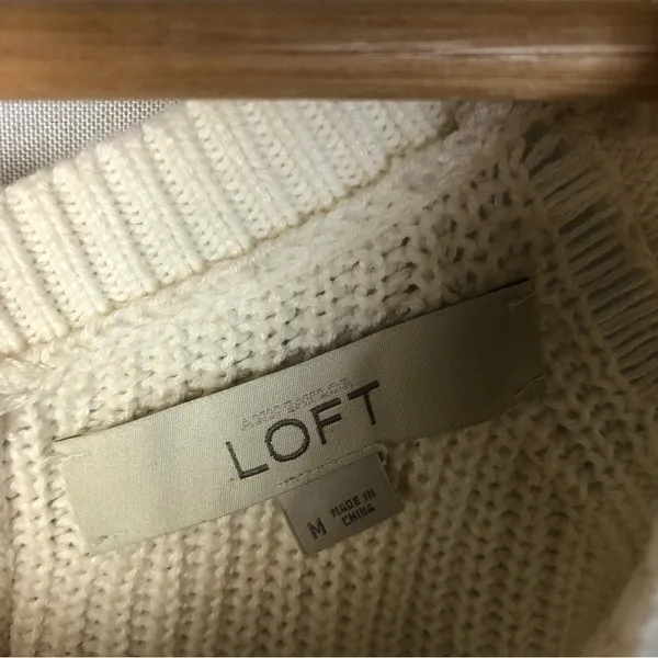 Ann Taylor‎ LOFT Ivory White Mesh Sleeve Knit Sweater M - Image 5