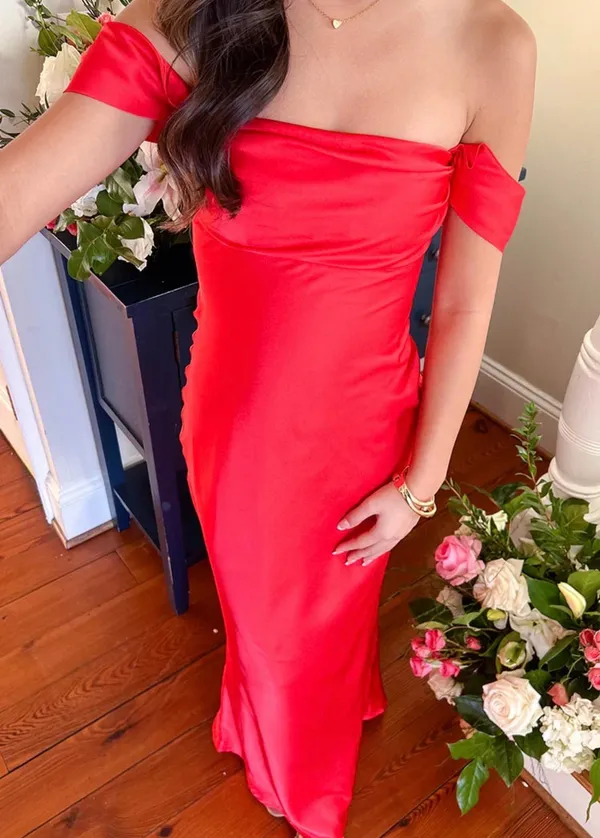 Beginning Boutique Ella Red Off Shoulder Formal Dress - Image 4
