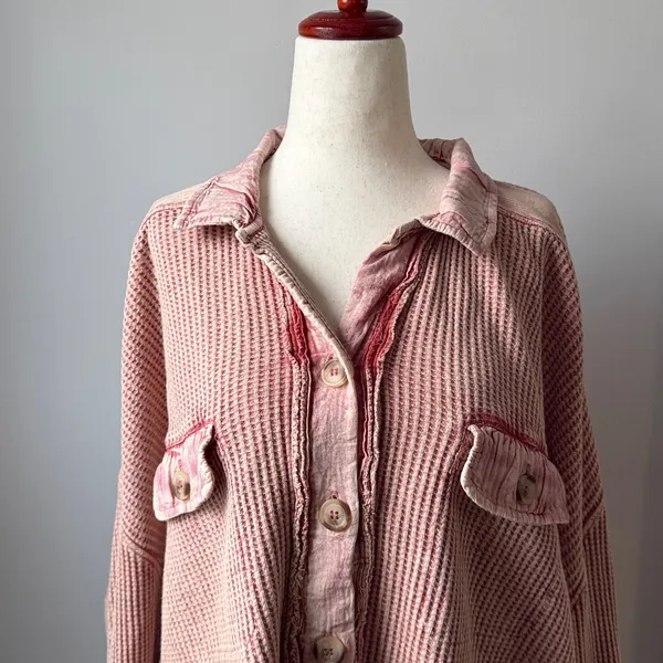 Free People One Scout Waffle Knit Jacket Pink Slouchy Dolman Sleeves - Image 5