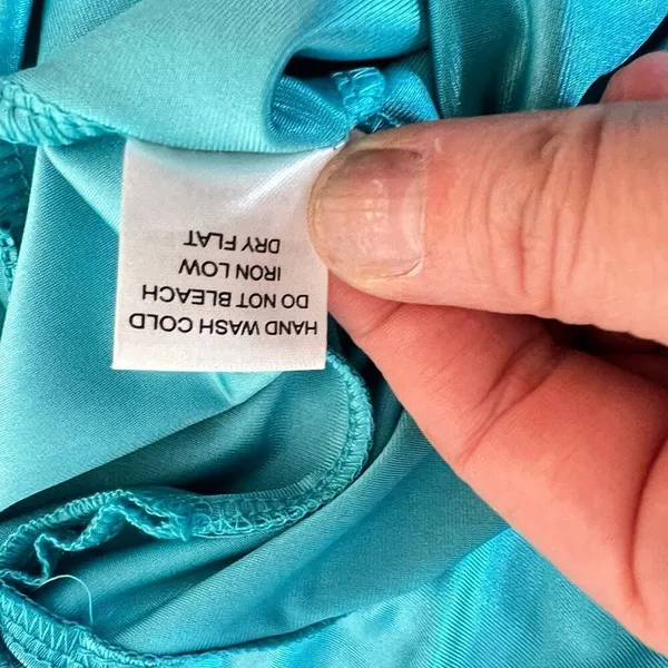 Blashe NWT Turquoise Halter Stretch Satin Crisscross Open Back Long Gown Medium - Image 10
