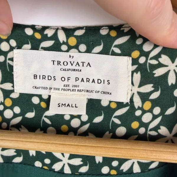 Trovata Birds of Paradise Green Floral Midi Dress‎ Size Small Button Front Boho - Image 6