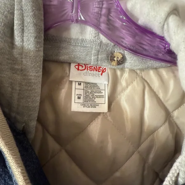 Vintage Disney Donald Duck Varsity Denim Jean And Khaki Jacket With Hood Size M - Image 5