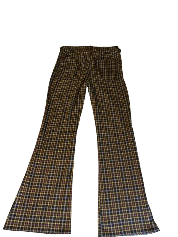 American Eagle Outfitters Women's Plaid Flared Dress Pants Brown Yellow Purple - Image 2