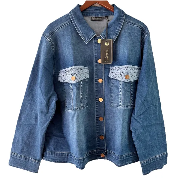 DG2 by Diane‎ Gilman Women's Stretch Denim Embroidered Jacket Indigo 2xl - Image 3