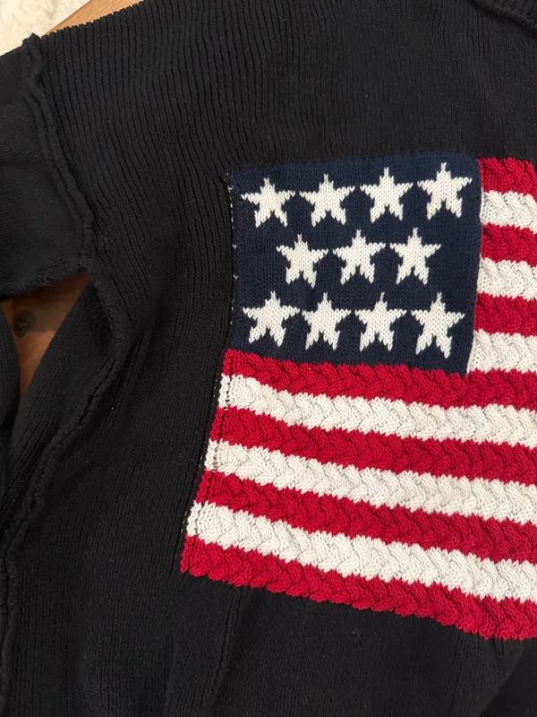 American Flag Textured Sweater S/M Black - Image 2