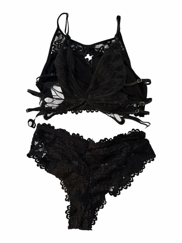 black butterfly-shaped back bralette and panty set NWOT - Image 2